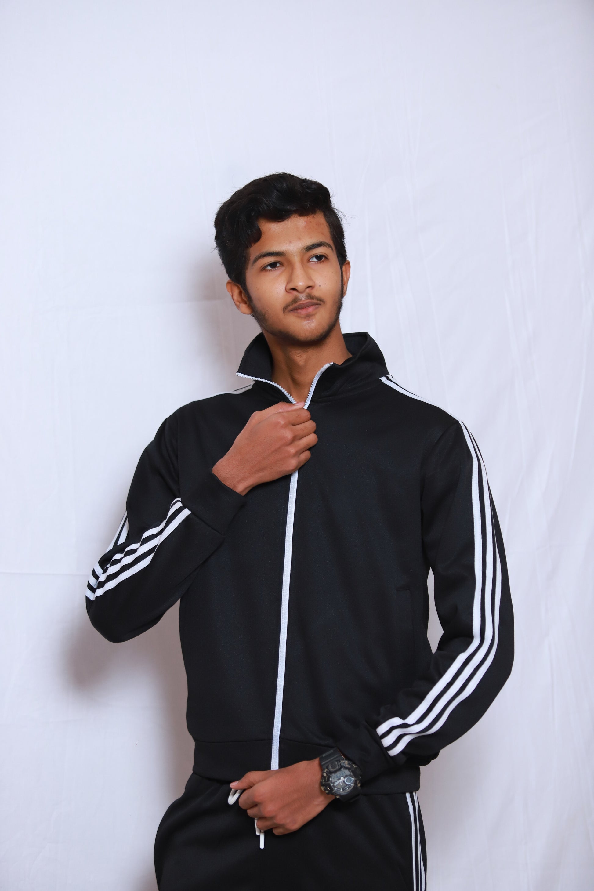 Black and white stripes premier quality full tracksuit with stylesh trousers and upper