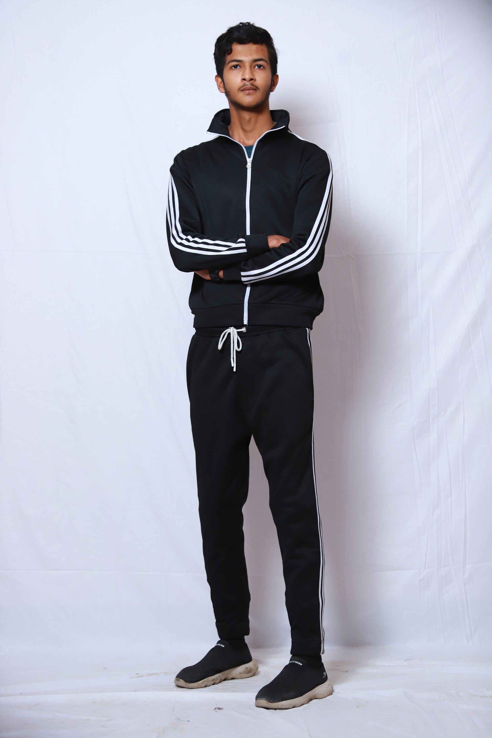 Black and white stripes premier quality full tracksuit with stylesh trousers and upper