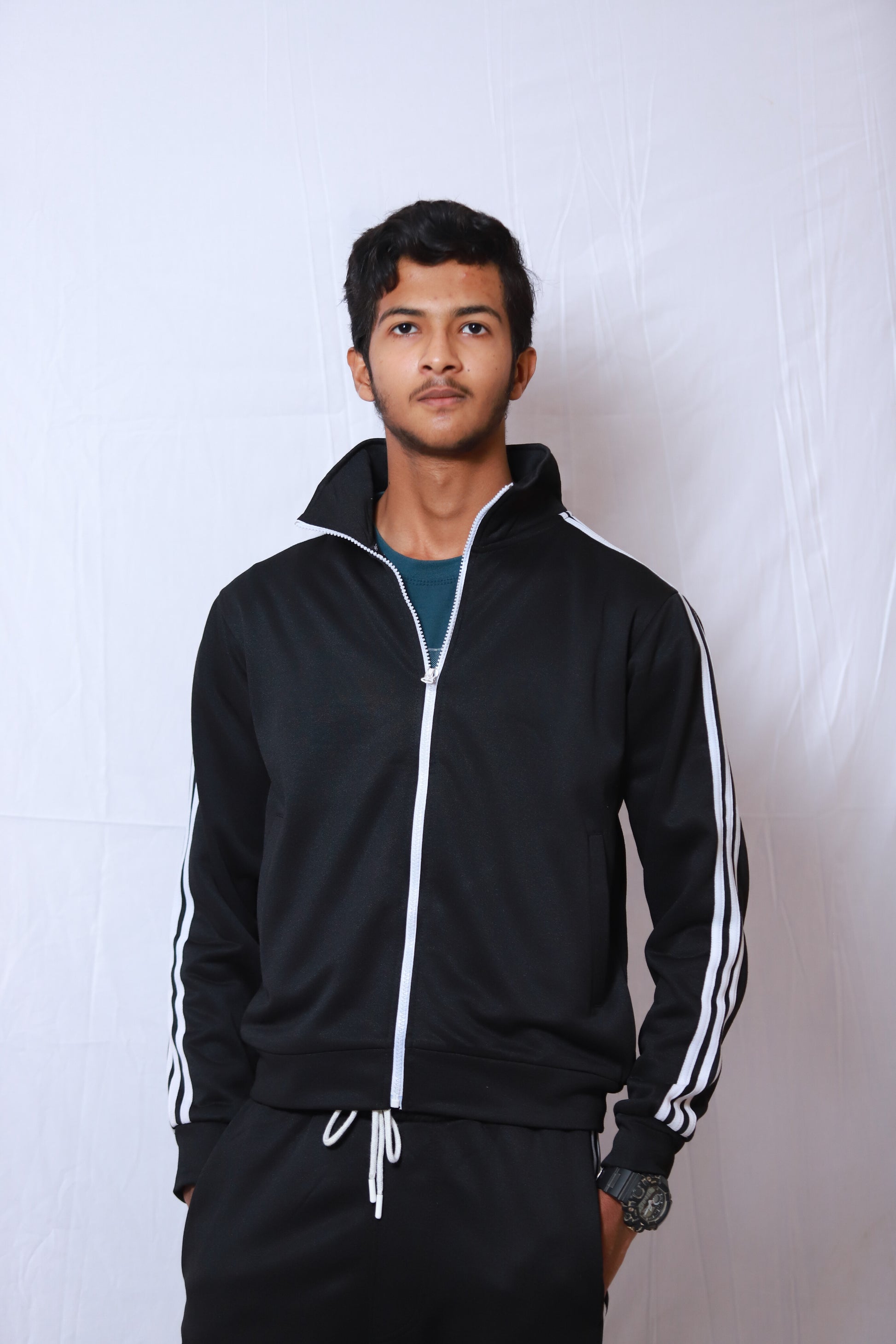 Black and white stripes premier quality full tracksuit with stylesh trousers and upper